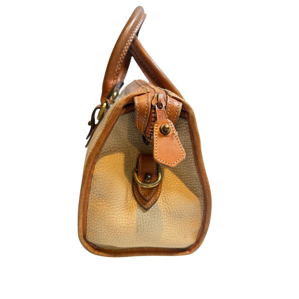 Vintage Dooney & Bourke Two Tone Taupe Saddle Pebbled Leather Satchel Bag - Picture 6 of 14